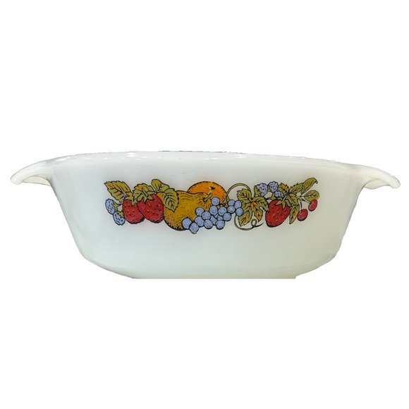 Anchor Hocking Other - Vintage Anchor Hocking Fire King Milk Glass Casserole Dish Fruit Design 1 1/2 Qt